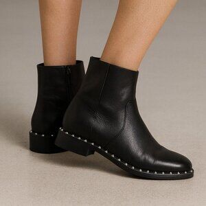 Schutz Black Leather Studded Ankle Boots Women’s 9.5B Rocker Moto Booties Brazil
